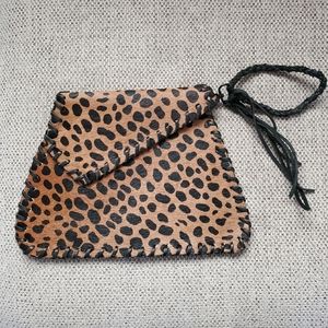 Leather leopard spotted wristlet